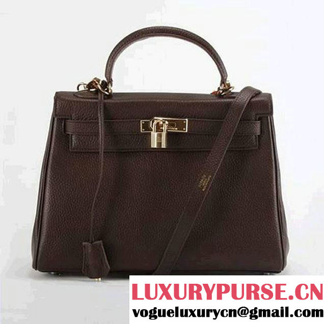 Hermes Kelly 32cm Togo Leather Handbags 6018 Dark Coffee Golden