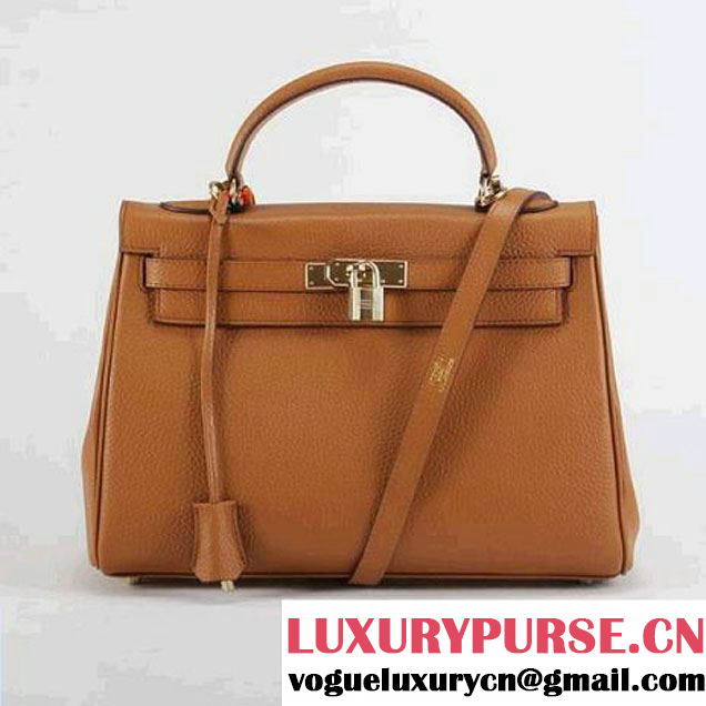 Hermes Kelly 32cm Togo Leather Handbags 6018 Light Coffee Golden