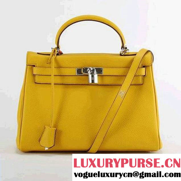 Hermes Kelly 32cm Togo Leather Handbags 6018 Yellow Silver