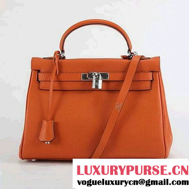 Hermes Kelly 32cm Togo Leather Handbags 6018 Orange Silver