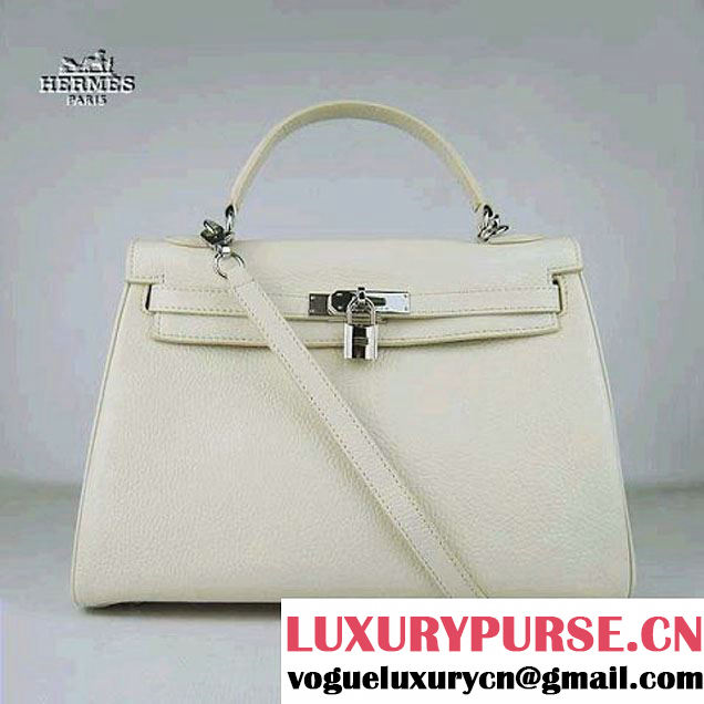 Hermes Kelly 32cm Togo Leather Bag Beige 6108 Silver Hardware