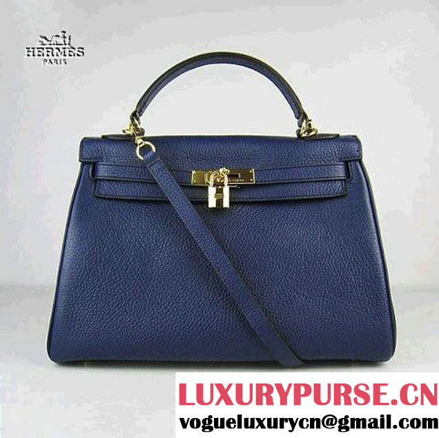 Hermes Kelly 32cm Togo Leather Bag Dark Blue 6108 Gold Hardware