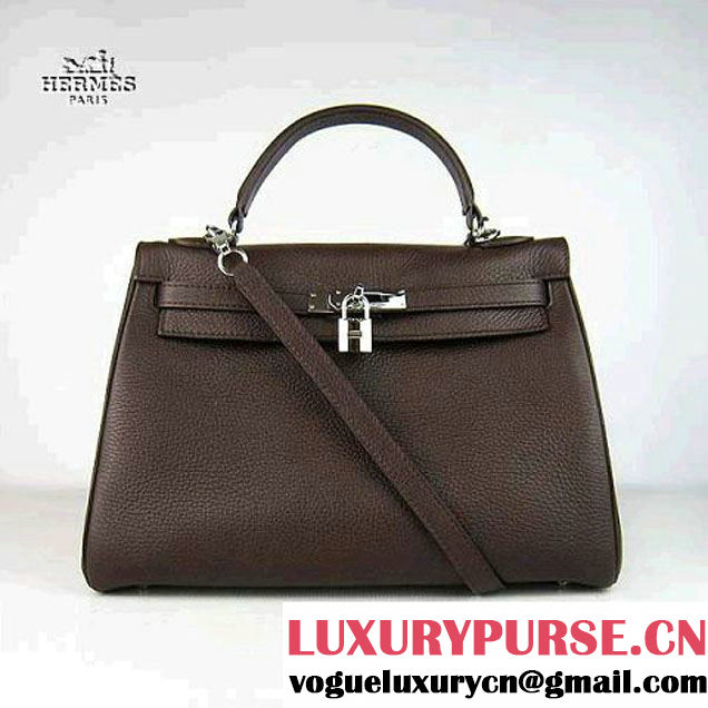 Hermes Kelly 32cm Togo Leather Bag Dark Coffee 6108 Silver Hardware