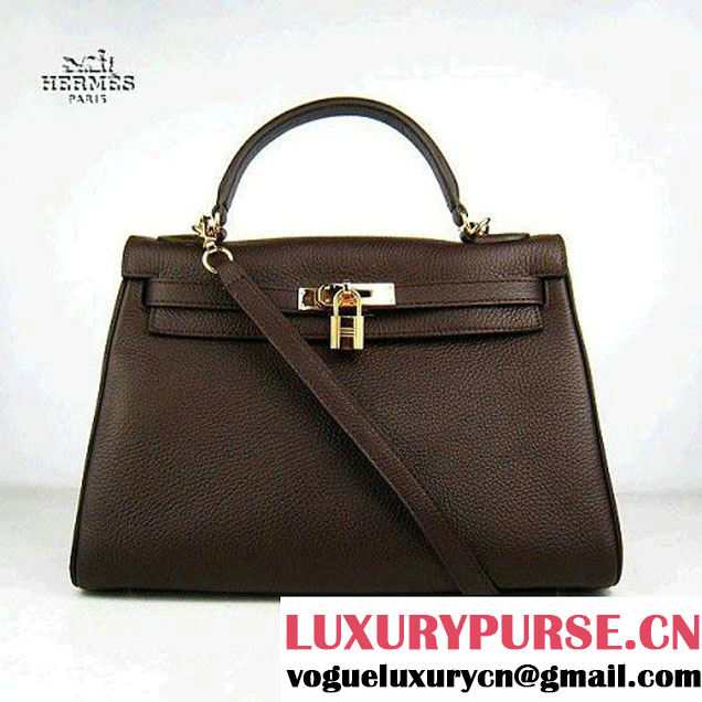 Hermes Kelly 32cm Togo Leather Bag Dark Coffee 6108 Gold Hardware