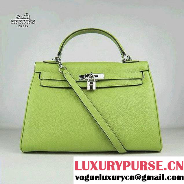 Hermes Kelly 32cm Togo Leather Bag Green 6108 Silver Hardware