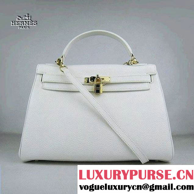 Hermes Kelly 32cm Togo Leather Bag White 6108 Gold Hardware