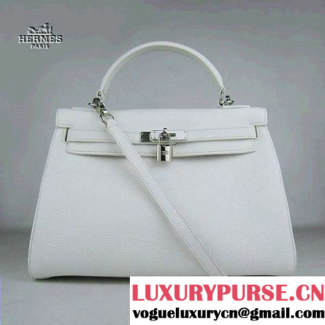 Hermes Kelly 32cm Togo Leather Bag White 6108 Silver Hardware