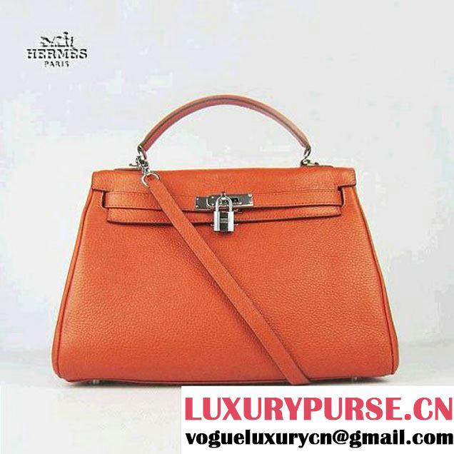 Hermes Kelly 32cm Togo Leather Bag Orange 6108 Silver Hardware