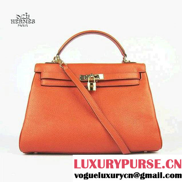 Hermes Kelly 32cm Togo Leather Bag Orange 6108 Gold Hardware