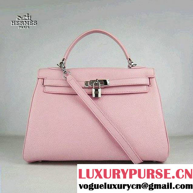 Hermes Kelly 32cm Togo Leather Bag Pink 6108 Silver Hardware