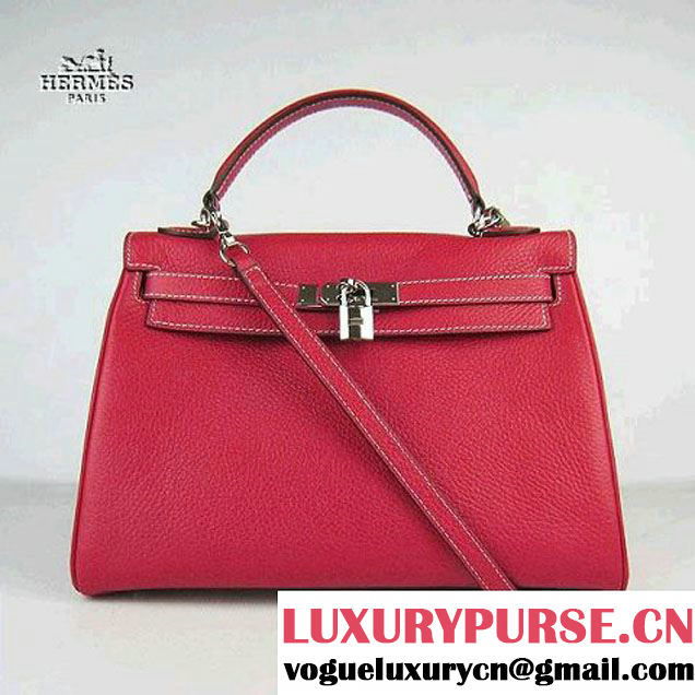 Hermes Kelly 32cm Togo Leather Bag Red 6108 Silver Hardware