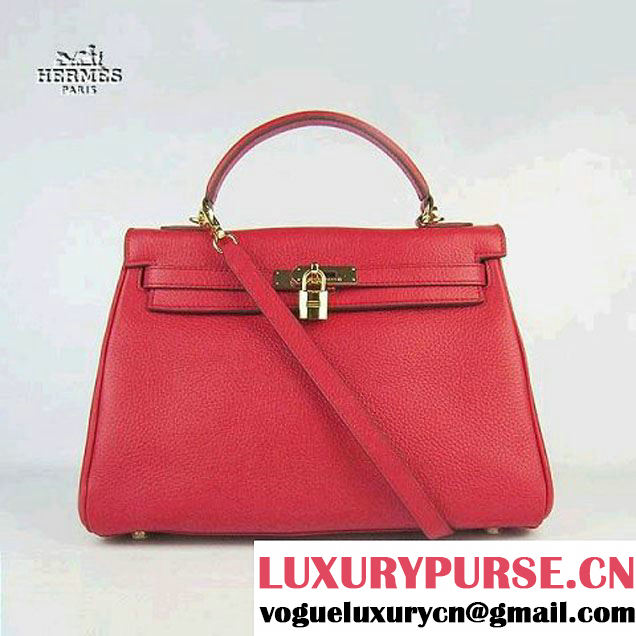 Hermes Kelly 32cm Togo Leather Bag Red 6108 Gold Hardware