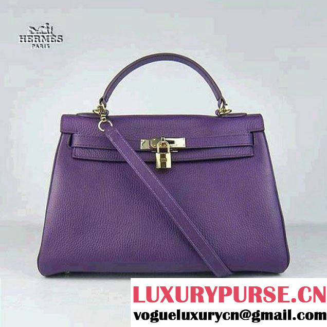 Hermes Kelly 32cm Togo Leather Bag Purple 6108 Gold Hardware