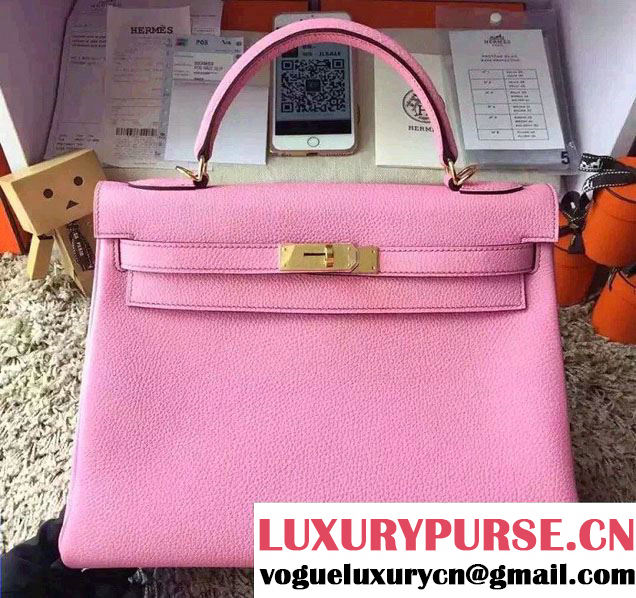 Hermes Kelly 32cm Original Togo Leather Bag Cherry Pink