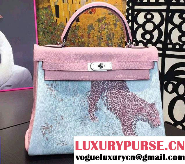 Hermes Kelly 32cm Bag in Original Leather Cheetah Pink 2016