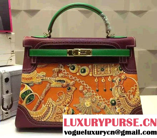 Hermes Kelly 32cm Bag in Original Leather Jewelry Burgundy 2016