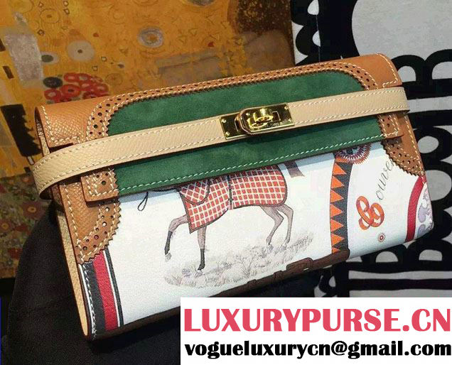 Hermes Kelly Long Wallet Clutch Bag in Original Leather Horse Khaki/Green 2016