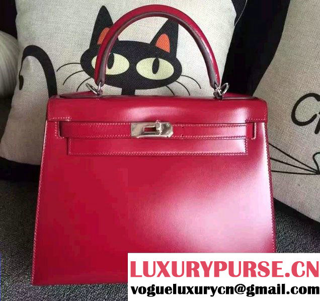 Hermes Kelly 28cm/32cm Bag in Original Box Leather Red