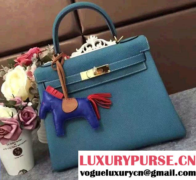 Hermes Kelly 28cm/32cm Bag in Original Togo Leather Denim Blue