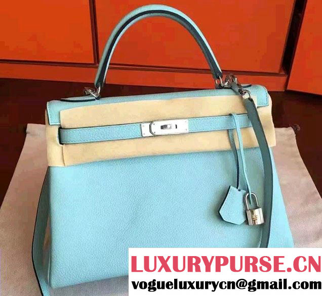 Hermes Kelly 28cm/32cm Bag in Original Togo Leather Macaron Blue