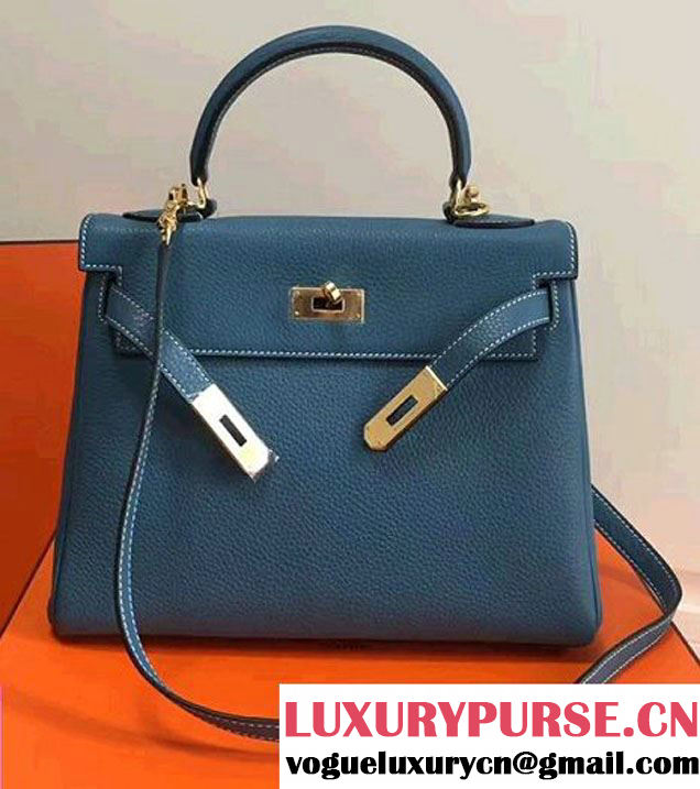 Hermes Kelly 28CM/32CM Bag In Togo Leather With Gold Hardware Dark Blue