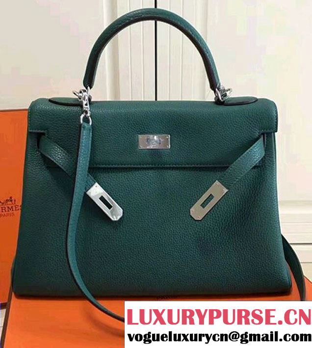 Hermes Kelly 28CM/32CM Bag In Togo Leather With Sliver Hardware Ocean Green