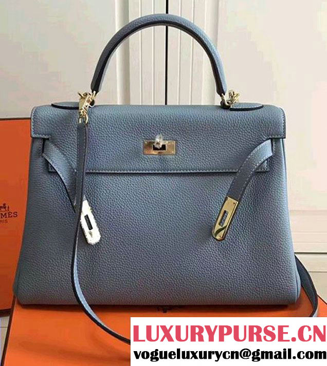 Hermes Kelly 28CM/32CM Bag In Togo Leather With Gold Hardware Pale Blue