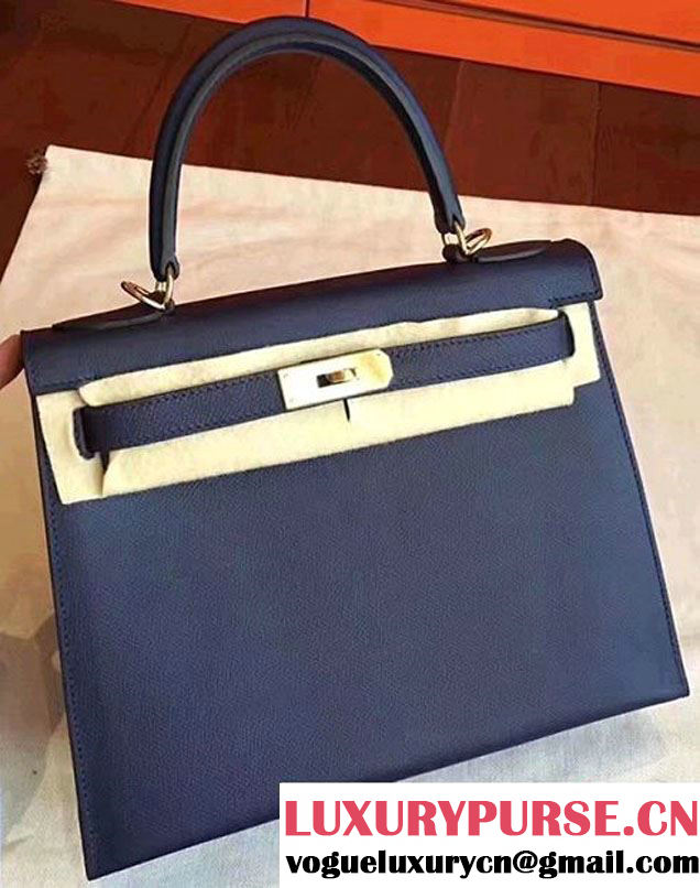 Hermes Kelly 28CM/32CM Bag In Original Epsom Leather With Gold/Silver Hardware Sapphire