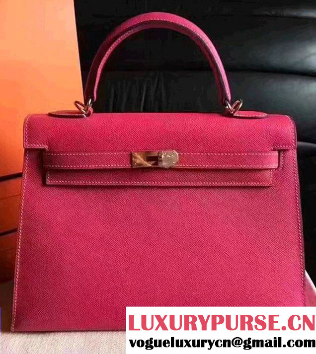 Hermes Kelly 28CM/32CM Bag In Original Epsom Leather With Gold/Silver Hardware Hot Pink