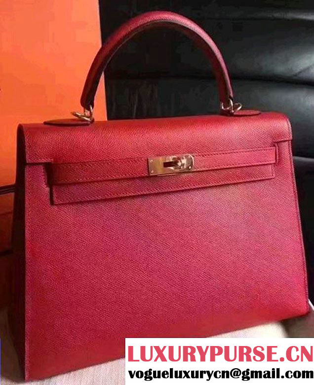 Hermes Kelly 28CM/32CM Bag In Original Epsom Leather With Gold/Silver Hardware Red