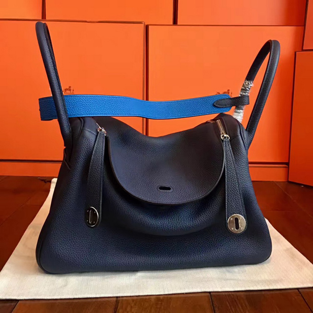 Hermes Lindy 30cm Bag Sapphire Taurillon Clemence Leather