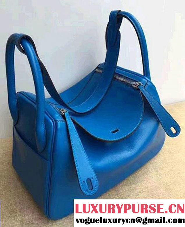 Hermes Lindy 26/30 Bag In Original Swift Leather Gold/Sliver Hardware Blue