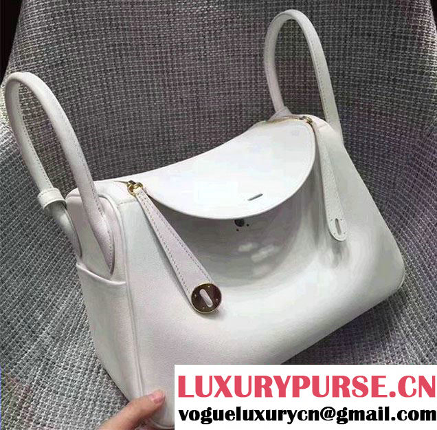 Hermes Lindy 26/30 Bag In Original Swift Leather Gold/Sliver Hardware White