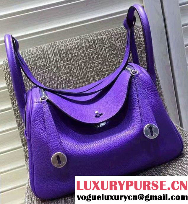 Hermes Lindy 26/30 Bag In Original Togo Leather Gold/Sliver Hardware Purple