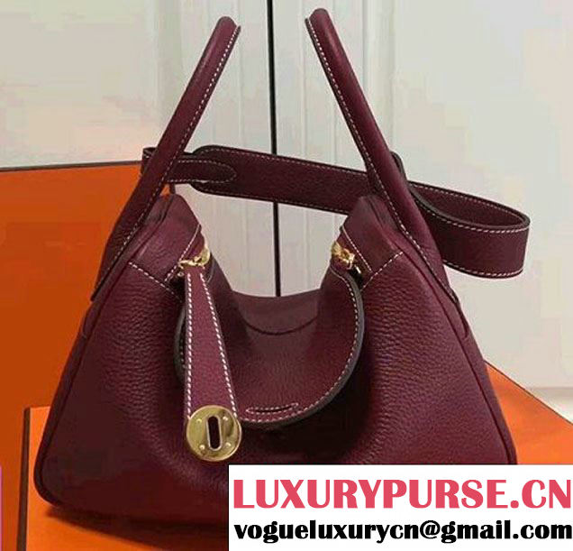 Hermes Leather Lindy 26/30cm Bag Fuchsia