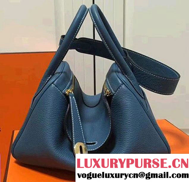 Hermes Leather Lindy 26/30cm Bag Dark Blue