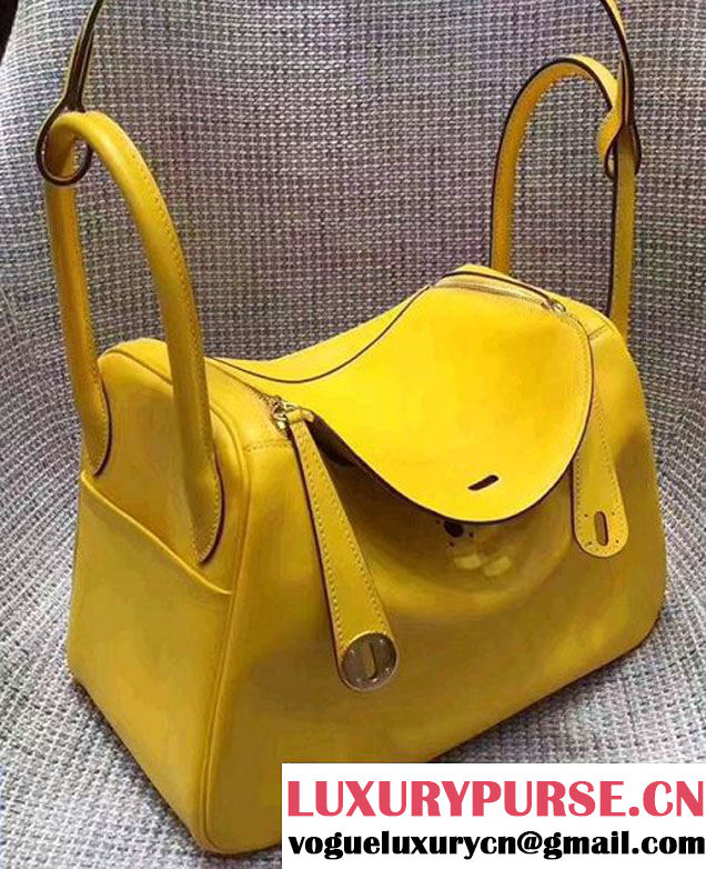 Hermes Lindy 26/30 Bag In Original Swift Leather Gold/Sliver Hardware Yellow