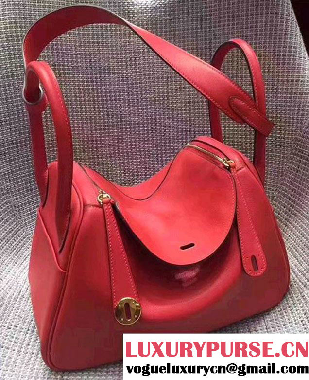 Hermes Lindy 26/30 Bag In Original Swift Leather Gold/Sliver Hardware Red