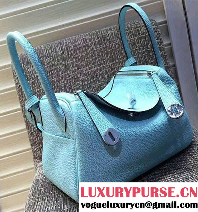 Hermes Lindy 26/30 Bag In Original Togo Leather Gold/Sliver Hardware Light Blue