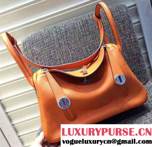 Hermes Lindy 26/30 Bag In Original Togo Leather Gold/Sliver Hardware Orange