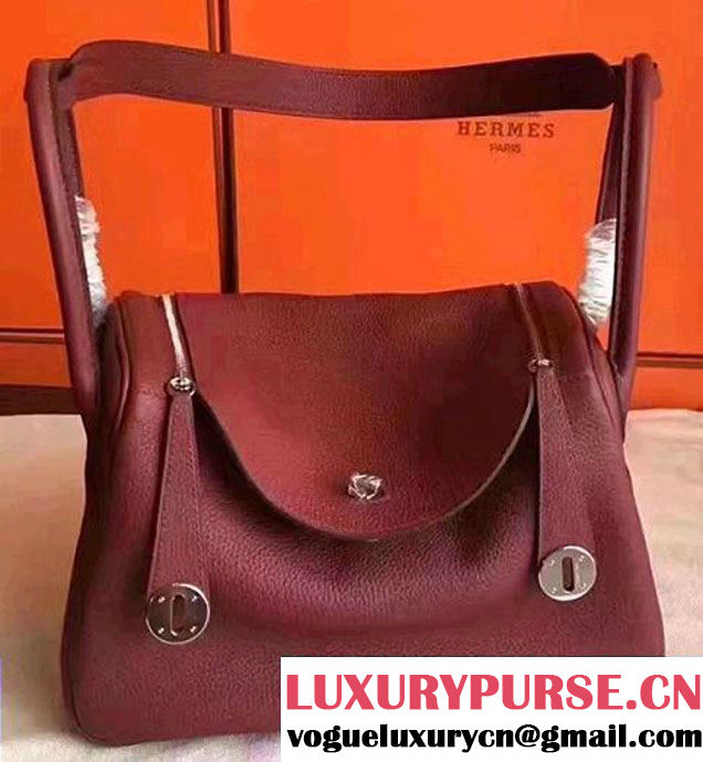 Hermes Lindy 26/30 Bag In Original Togo Leather Gold/Sliver Hardware Burgundy