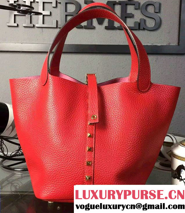 Hermes Togo Leather Picotin Studs Bag Red