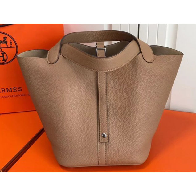 Hermes Calfskin Picotin Lock PM/MM Bag Apricot