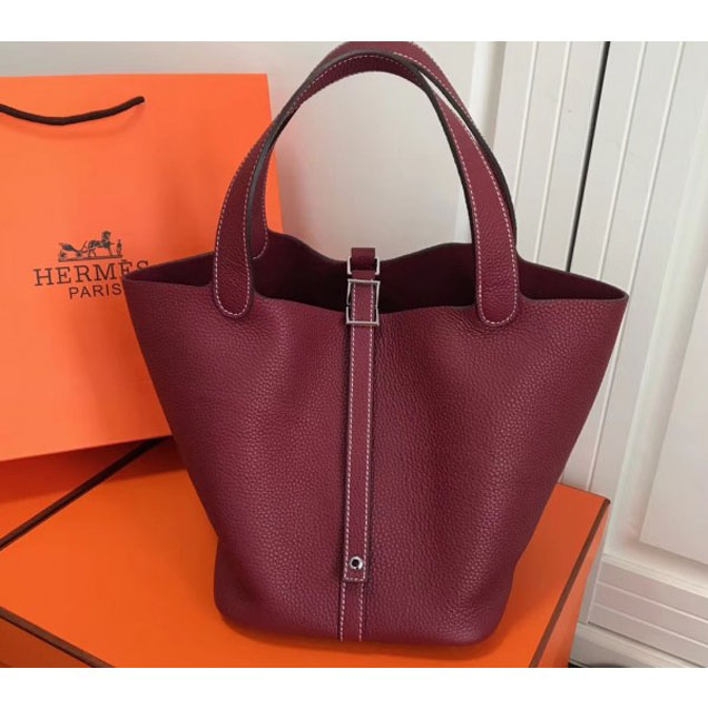 Hermes Calfskin Picotin Lock PM/MM Bag Burgundy