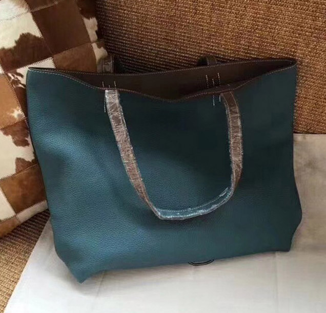 Hermes Shopping Bag Totes Clemence H036 blue&grey