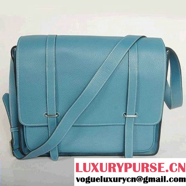 Hermes Steve 35CM Messenger Bag Clemence Leather Blue