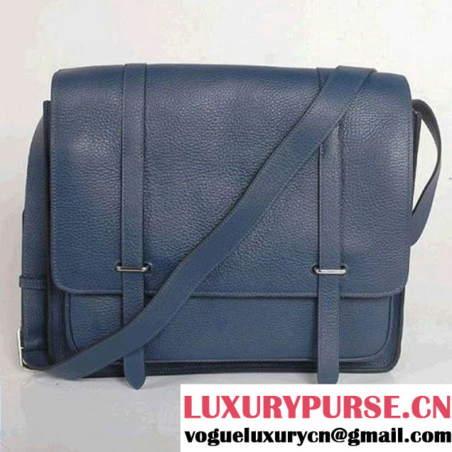 Hermes Steve 35CM Messenger Bag Clemence Leather Dark Blue