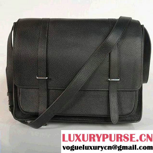 Hermes Steve 35CM Messenger Bag Clemence Leather Black