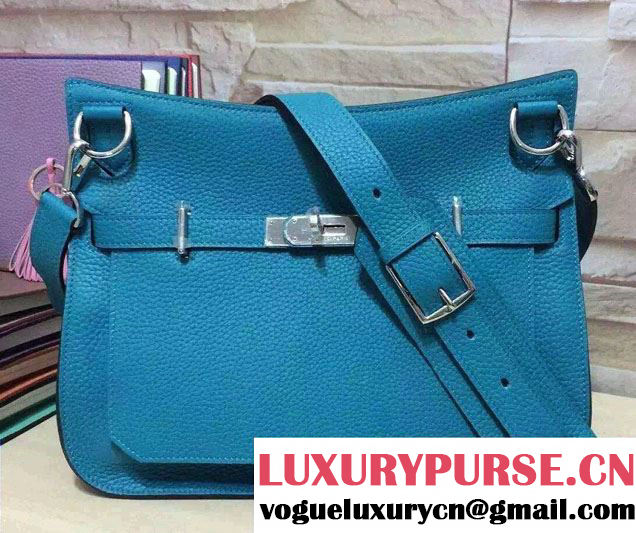 Hermes Original Togo Leather Jypsiere 28cm/34cm Shoulder Bag Turquoise