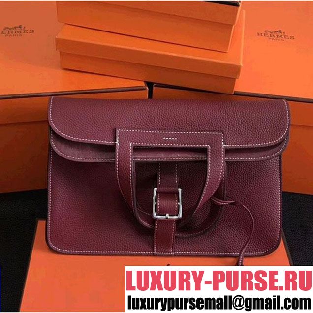 Hermes Halzan Togo Calfskin Leather Bag In Burgundy (FL-7122352 )